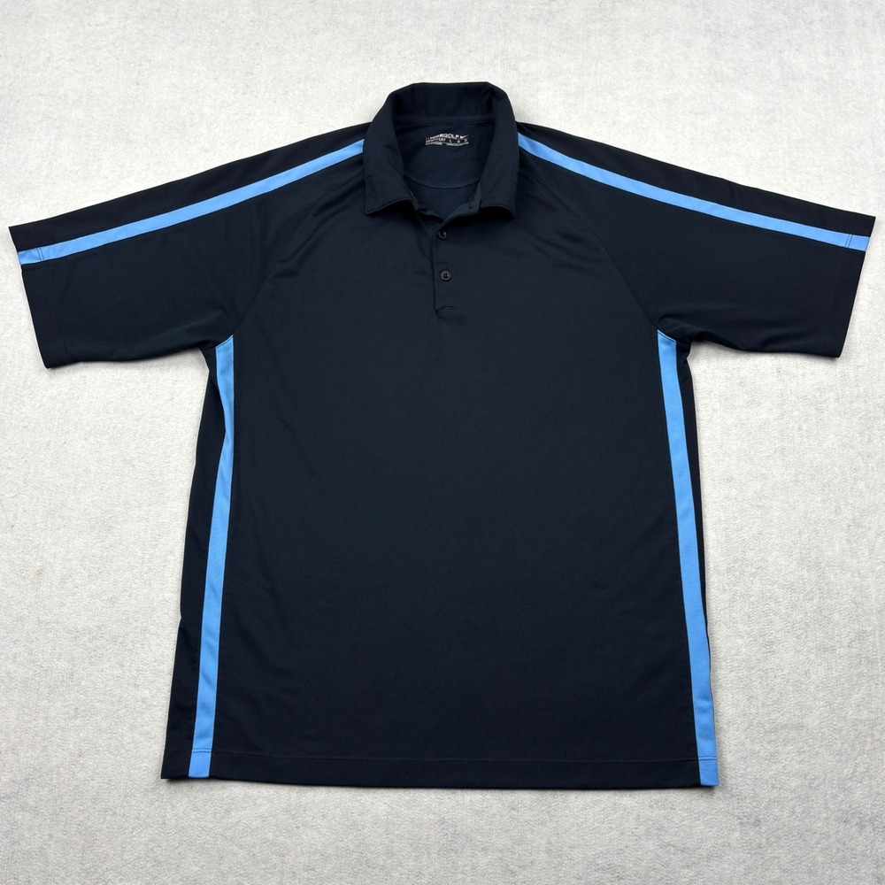 Nike Golf Shirt Mens Large Blue Dri FIT Short Sleeve Athletic Polo Swoosh Top